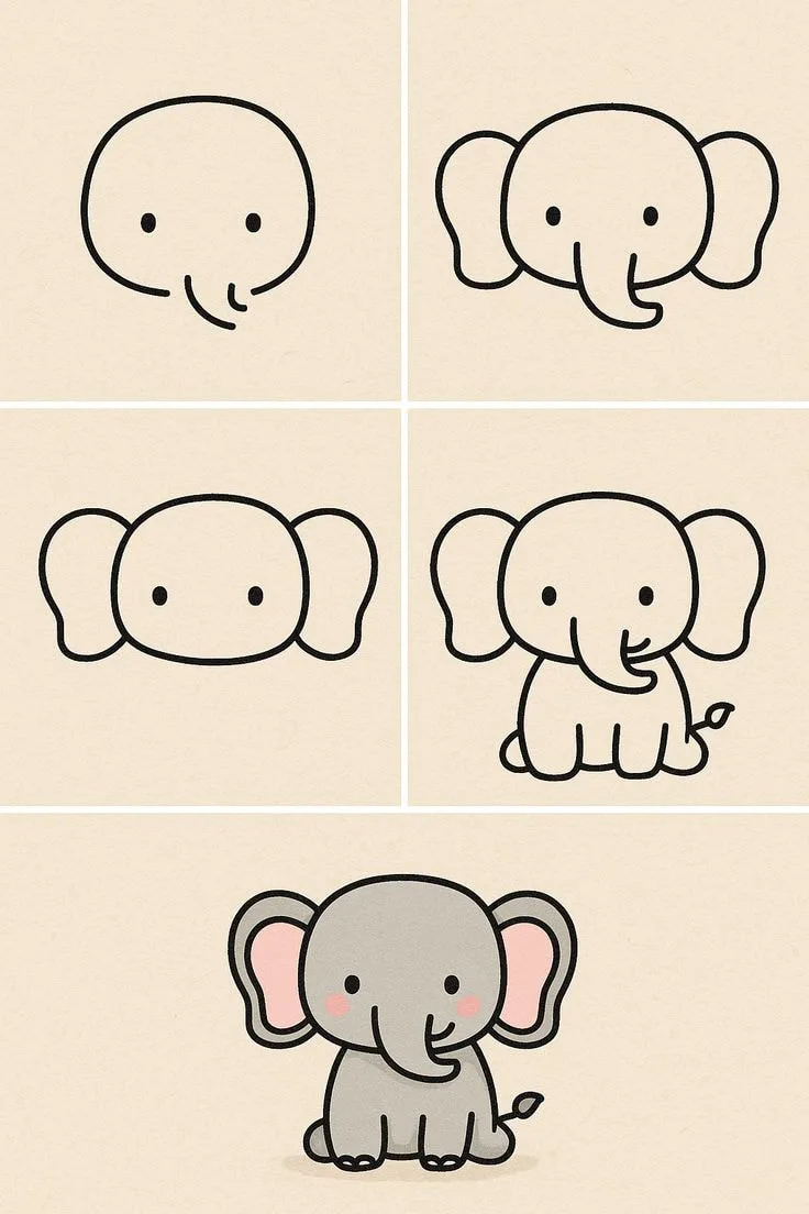 Hướng Dẫn Vẽ Sticker Cute Hình Con Voi