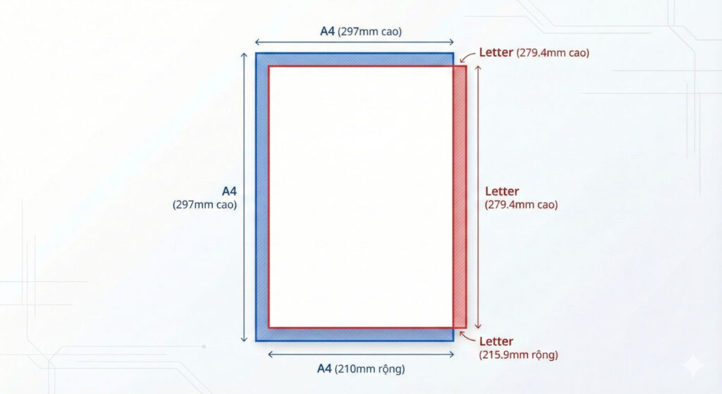 So Sánh Sự Khác Biệt Kích Thước Giữa Khổ Giấy A4 Và Khổ Letter (Mỹ)