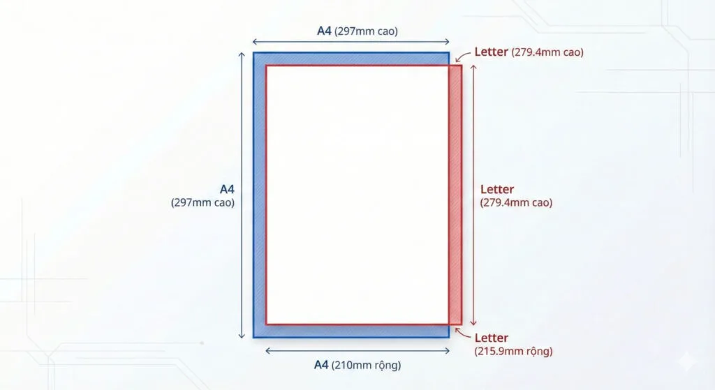 So Sánh Sự Khác Biệt Kích Thước Giữa Khổ Giấy A4 Và Khổ Letter (Mỹ)