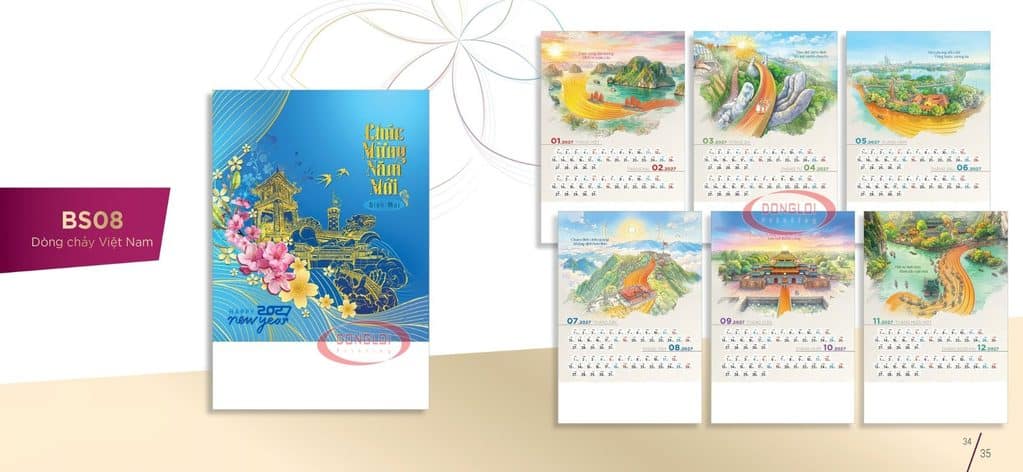 Mẫu Lịch Tết 2027 Chủ Đề Danh Phong Cảnh, Lịch Treo Tường 7 Tờ