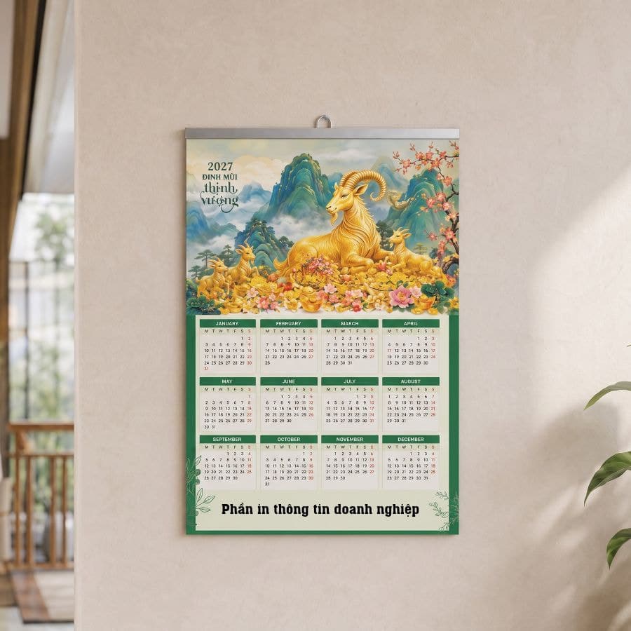 Mẫu Lịch Treo Tường 2027 Nẹp Thiếc 36X70Cm
