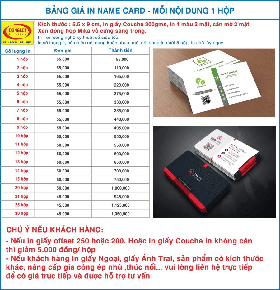 Bảng Giá In Nhanh Card Visit Nhiều Nội Dung